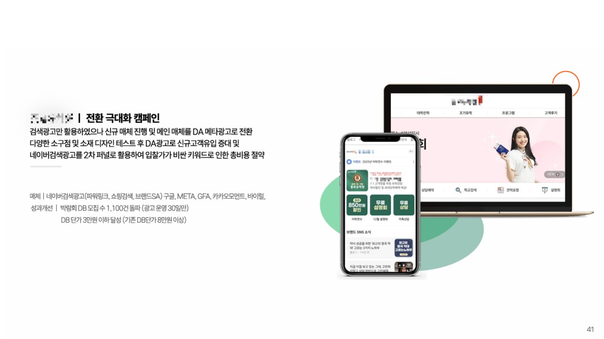 유학원 G사 박람회 캠페인 매체 성과 비교